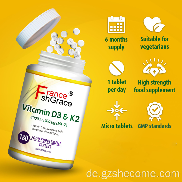 Vitamind3 K2 Immungesundheit unterstützt Vitamind3 -Tabletten